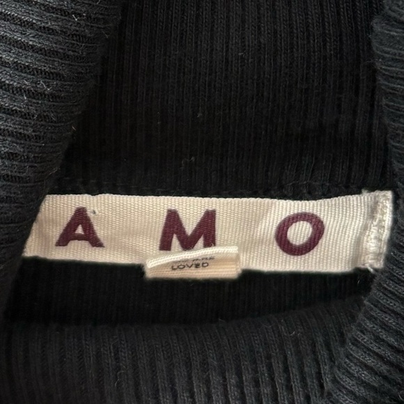 AMO Puff Sleeve Turtleneck Ribbed Long Sleeve Shirt Minimalist Black - Picture 5 of 6